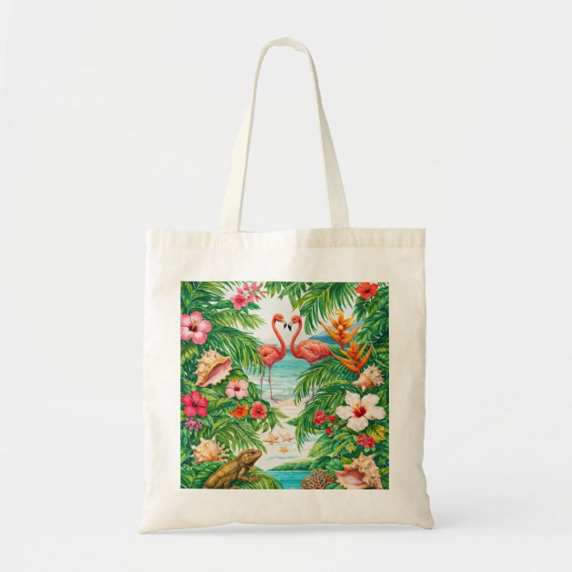 Bolsa Tote Praia do Flamingo em Turks e Caicos, Flores Tropic (Frente)