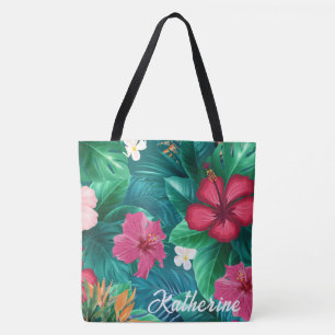 Bolsa Tote Praia do Monograma Floral Moderno tropical