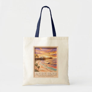 Bolsa Tote Praia do Pacífico em San Diego 3D Viagem de Surf