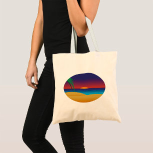 Bolsa Tote Praia do Pôr do Sol Tropical Folhas de Palmeira On