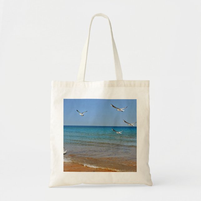 Bolsa Tote Praia e gaivotas (Frente)