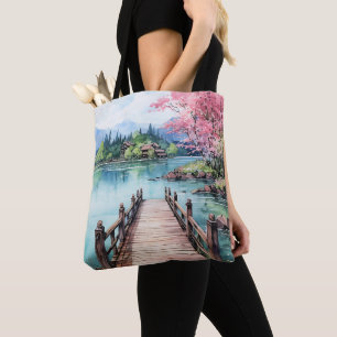 Bolsa Tote Praia e Lago Watercolor Design