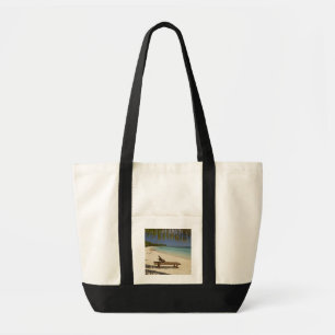 Bolsa Tote Praia, palmeiras e espreguiçadeira