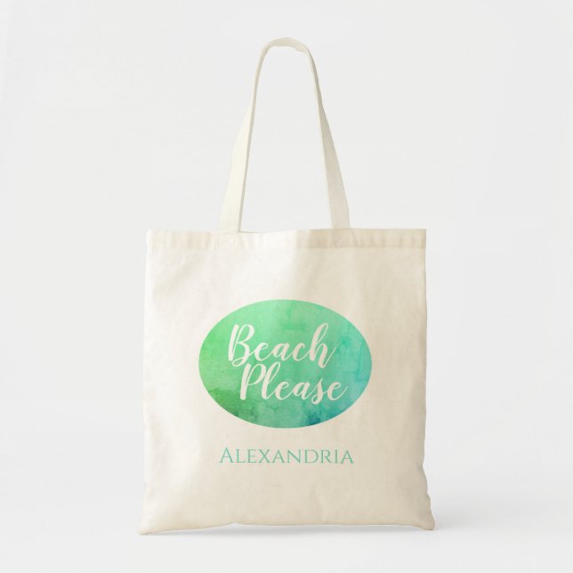 Bolsa Tote Praia Personalizada Por Favor Teal Aqua Ombre Beac (Frente)
