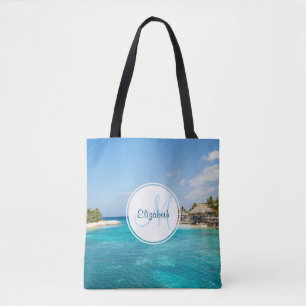 Bolsa Tote Praia tropical cêntrica com Monograma de Huts Ati