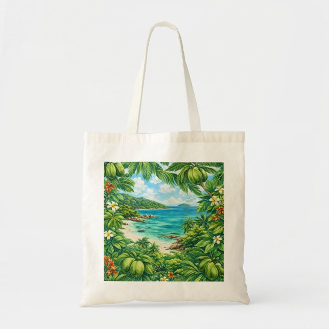 Bolsa Tote Praia Tropical Coco de Mer de Praslin Seychelles (Frente)