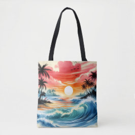 Bolsa Tote Praia tropical do Oceano de Desenho de Tinta Japon