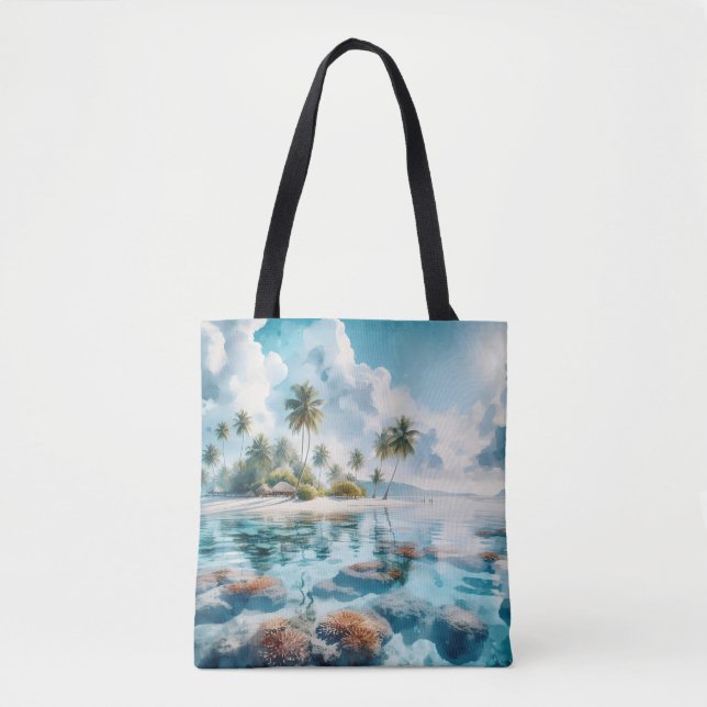 Bolsa Tote Praia Tropical Maldivas Destino moderno do casamen (Frente)