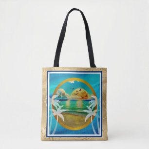 Bolsa Tote Praia Tropical Moderna Palmeiras Pôr do Sol Férias