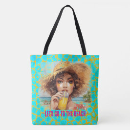 Bolsa Tote Praia Tropical, Vamos à Praia,Laranja Turquesa