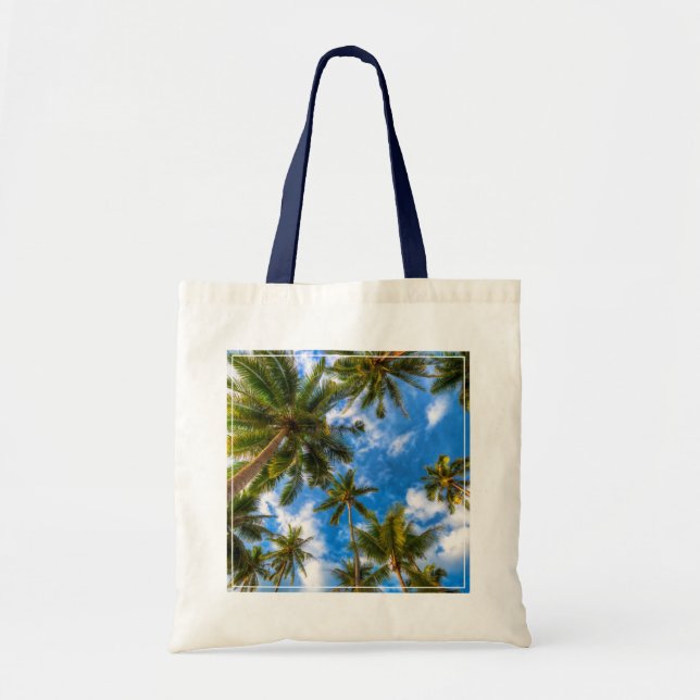 Bolsa Tote Praias Tropicais | Palmeiras sobre o céu azul (Frente)