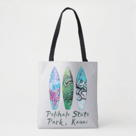 Bolsa Tote Pranchas de Surf de Aquarela Polihale Kauai 