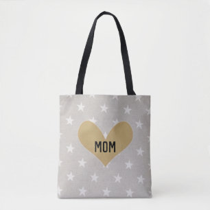 Bolsa Tote Prata e Dourado Design de Coração Estrelado Person