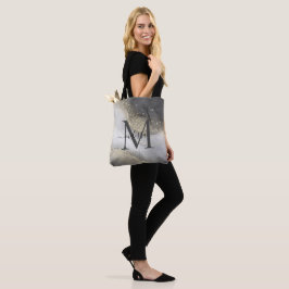 Bolsa Tote Prata Elegante e Nome do Monograma Dourado
