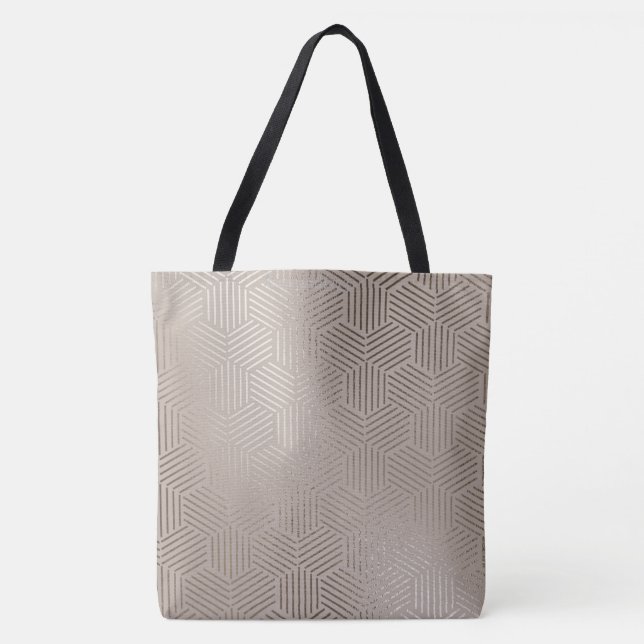Bolsa Tote Prata/sacola metálica geométrica Dourado do design (Frente)