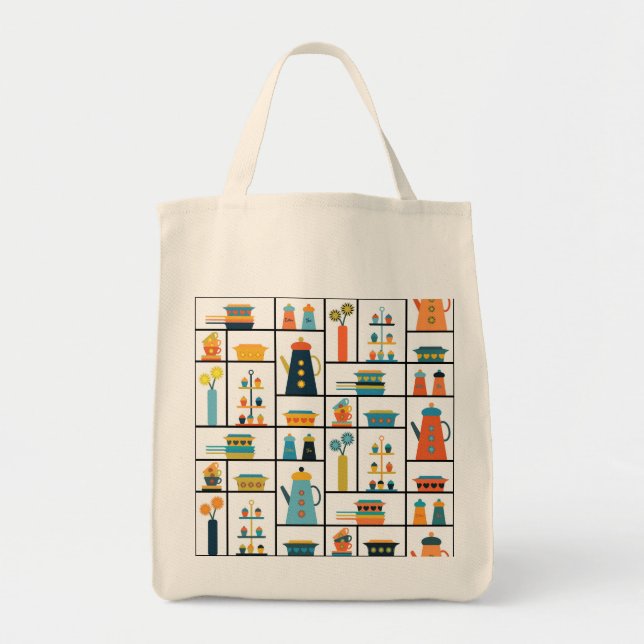 Bolsa Tote Prateleiras modernas de Na moda retrô de meio sécu (Frente)