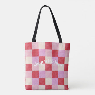Bolsa Tote pré-disquete vermelho-rosa-xadrez do namorados do 