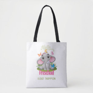 Bolsa Tote Pré-escola de elefante de borboleta de volta à esc