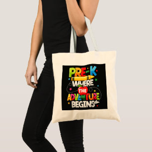 Bolsa Tote Pré-K Onde a Aventura Começa Volta às Aulas
