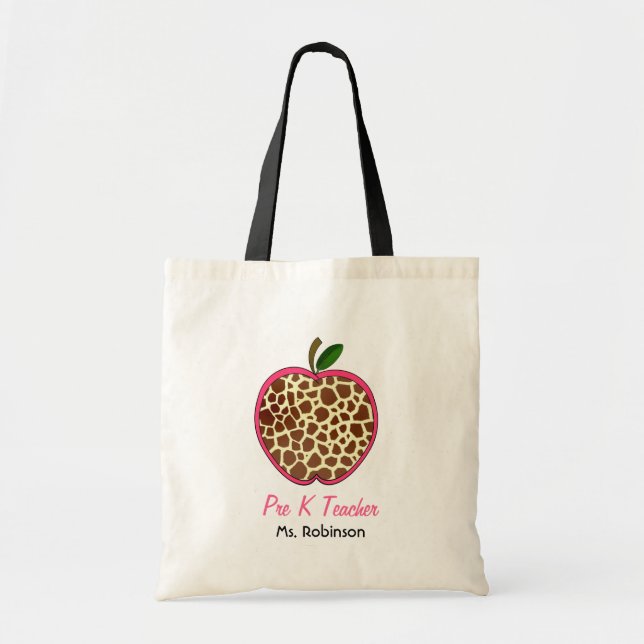 Bolsa Tote Pre professor de K - impressão Apple do girafa (Frente)