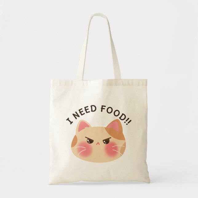 Bolsa Tote Preciso de comida, gato zangado (Frente)