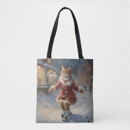 Bolsa Tote Pregando Gato de Natal Bonito Reproduzindo