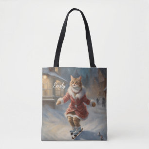 Bolsa Tote Pregando Gato de Natal Bonito Reproduzindo