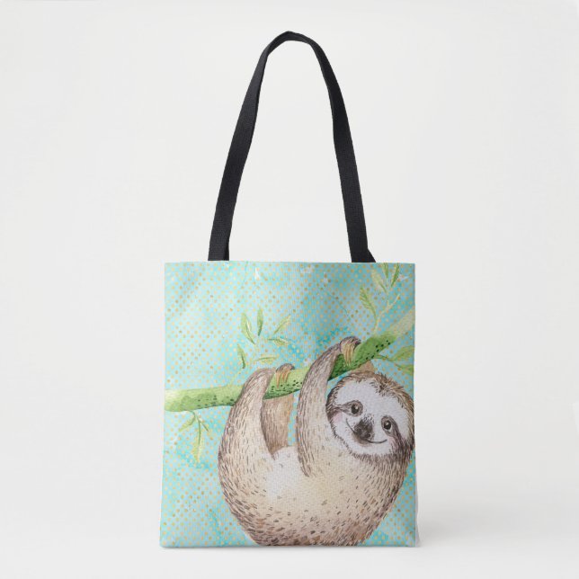 Bolsa Tote Preguiça Feliz em Aquarela (Frente)