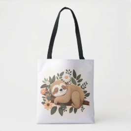 Bolsa Tote Preguiçoso bicho-preguiça dormindo em um desenho d