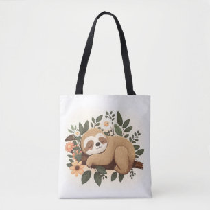 Bolsa Tote Preguiçoso bicho-preguiça dormindo em um desenho d