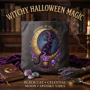 Bolsa Tote Preparando Encantamentos Gato Preto Bruxa Hallowee