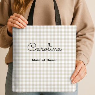 Bolsa Tote Preppy Beige Checkered Bridesmaid Proposta