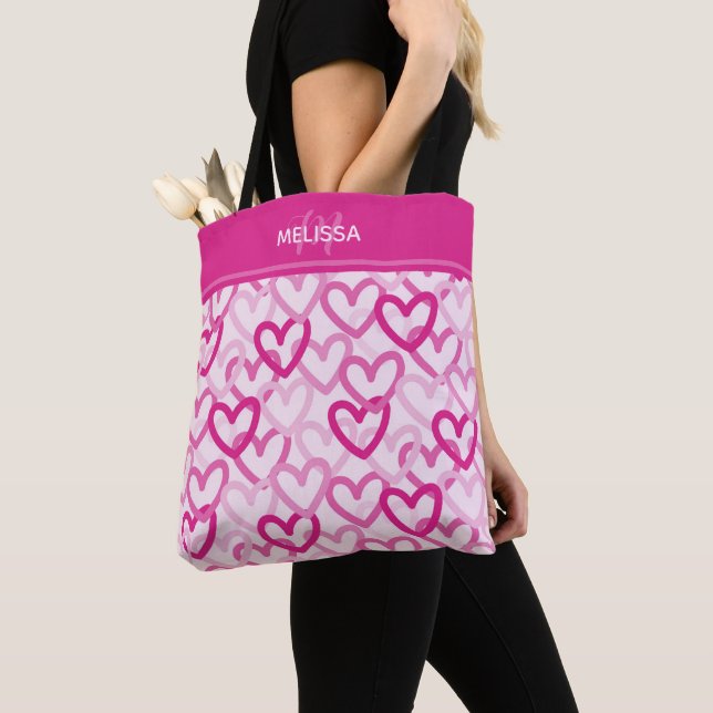 Bolsa Tote Preppy Hearts Pink (Close Up)