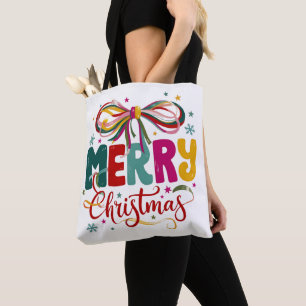 Bolsa Tote Preppy Natal Alegre Coquette Laço Xmas 