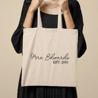 Bolsa Tote Presente Cursivo mínimo de casamento da Sra. Sobre