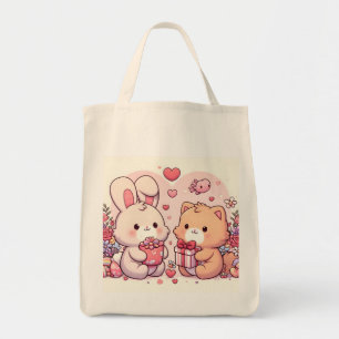 Bolsa Tote Presente de Amor de Urso de Coelhinho Kawaii Fofo