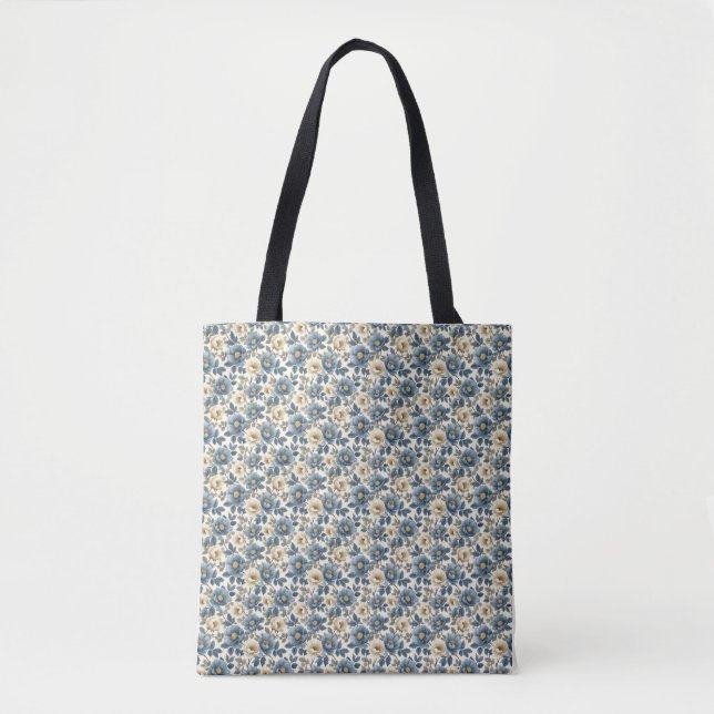 Bolsa Tote Presente de aniversário | Azul e Branco sem costur (Frente)