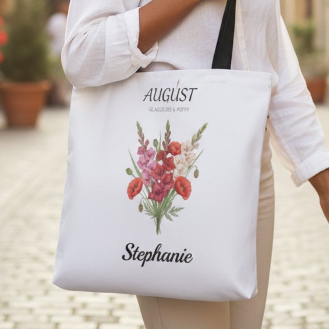 Bolsa Tote Presente de Aniversário de Agosto Floral Meadow (Romantic Gladiolus & Poppy August Birth Month Tote)