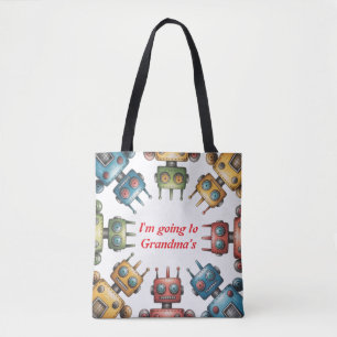 Bolsa Tote Presente de Aniversário de Menino com Robôs Retrô 