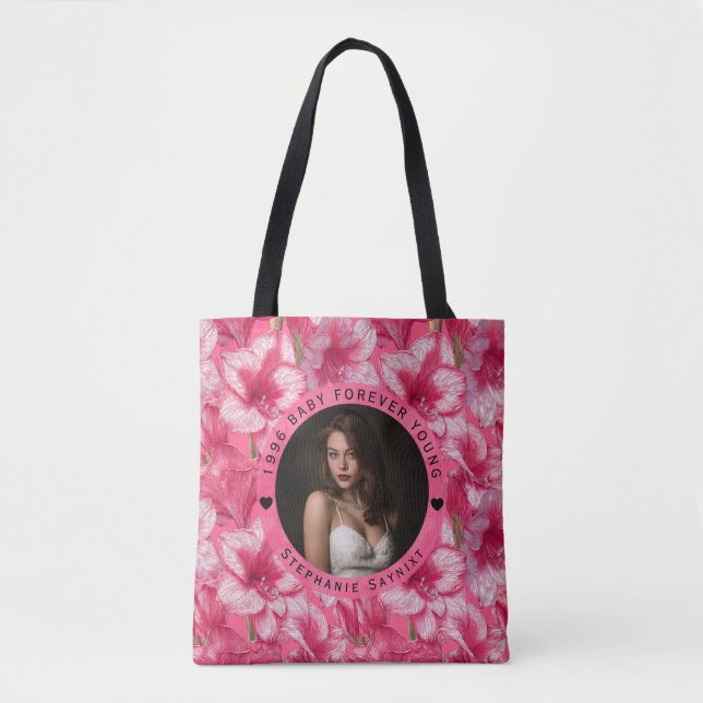 Bolsa Tote Presente de Aniversário Flor de Amarílis Para Mamã (Frente)