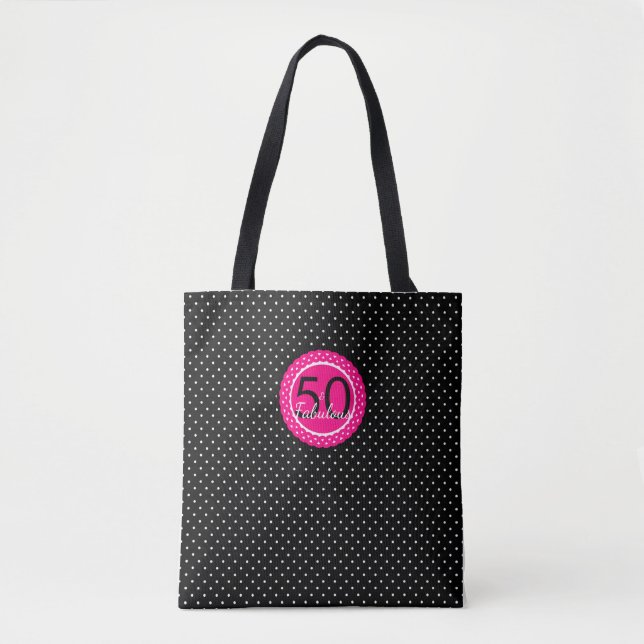Bolsa Tote Presente de Aniversário Quinquagésimo Cor-de-Rosa  (Frente)