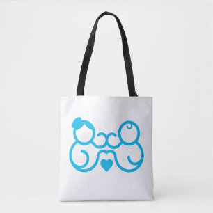 Bolsa Tote Presente de Arte de Linha de Coração de Mãe e Bebê