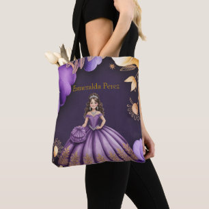 Bolsa Tote Presente de Arte para Menina Roxo Elegante Quincea