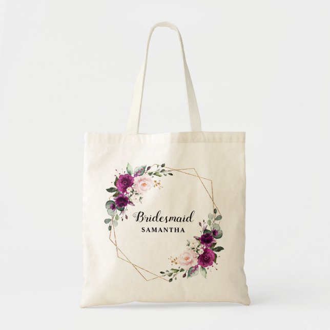 Bolsa Tote Presente de Bridesmaid Floral Rosa-Blush de Plum R (Frente)