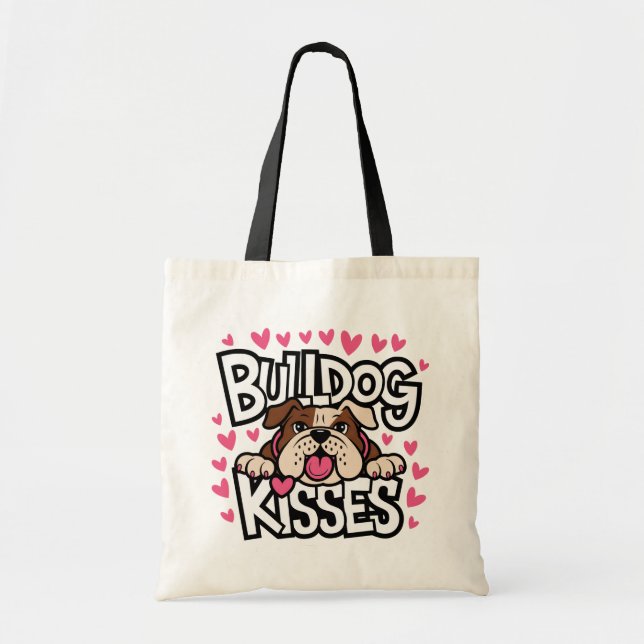 Bolsa Tote Presente de Bulldog Inglês Cachorrinho Corações Ro (Frente)