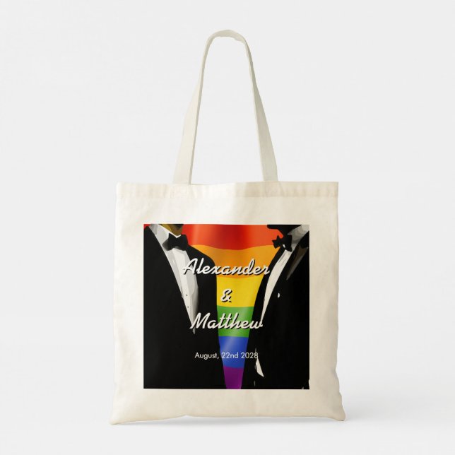 Bolsa Tote Presente de casamento cor do arco-íris para homens (Verso)