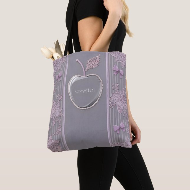 Bolsa Tote Presente de casamento Cristal em Renda Roxa arte d (Close Up)