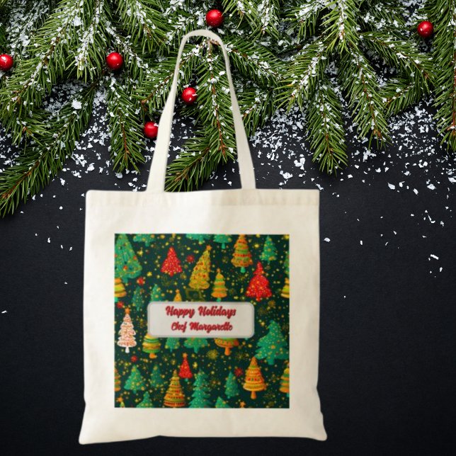 Bolsa Tote Presente de Chef Personalizado na Árvore de Natal (Criador carregado)