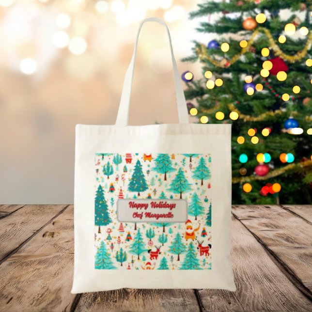 Bolsa Tote Presente de Chef Personalizado na Árvore de Natal (Criador carregado)