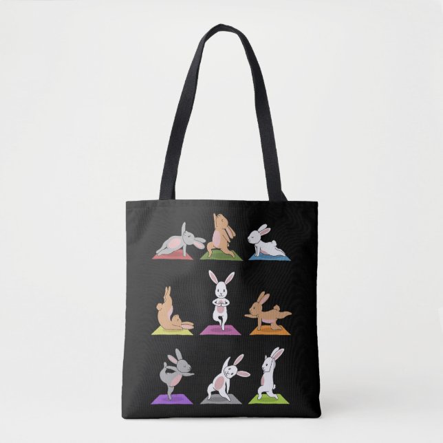 Bolsa Tote Presente de coelho| Bunny Yoga Em Yoga Poses (Frente)